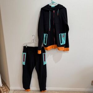 Crossover Culture Mens Basketball Tracksuit Set Black Teal Orange M/XL